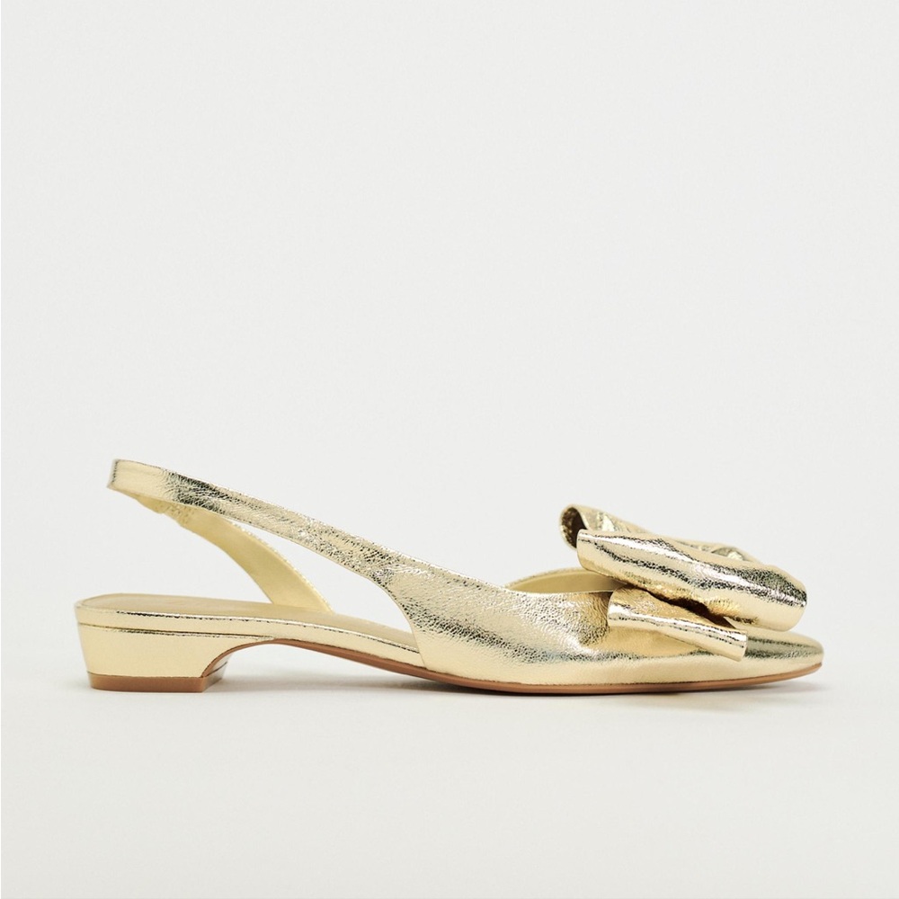 ZARA BOW TRIM METALLIC SLINGBACK SHOES